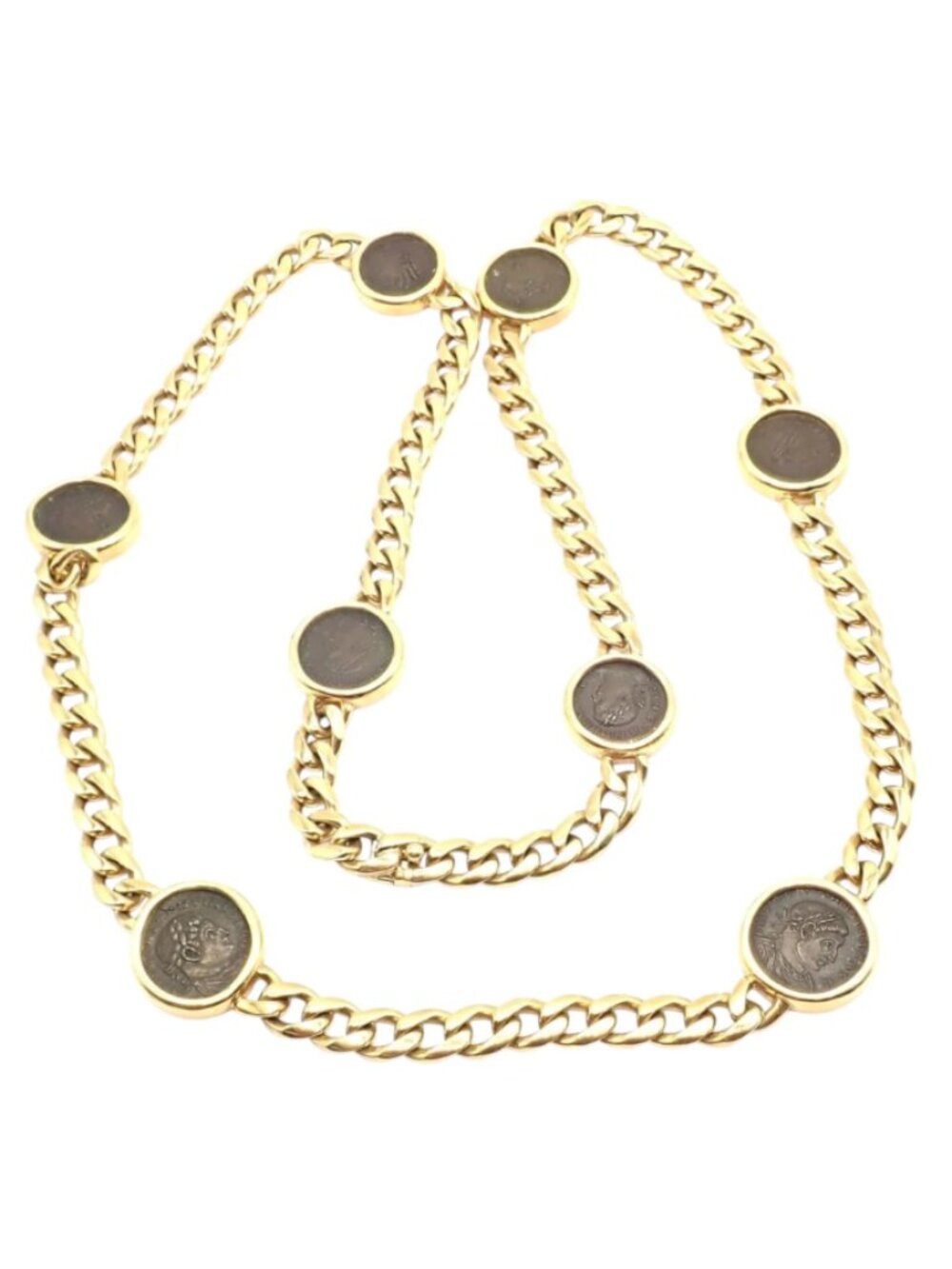 Bvlgari Bulgari 18k Yellow Gold Antique 8 Coin Monete 32" Long Link Necklace